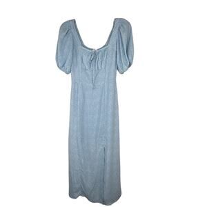 Sienna Sky XS Blue White Flowing Midi Dress Slit Pull-Over Whimsy Core Fairycore